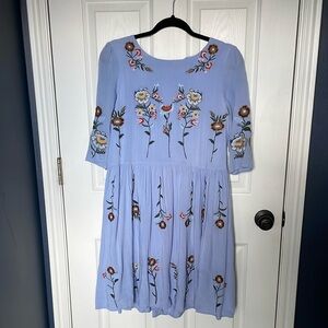Floral Embroidered Blue Dress